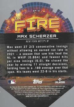 2022 Topps Fire - En Fuego Gold Minted #EF-21 Max Scherzer Back