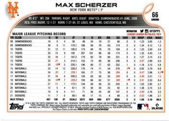 2022 Topps Chrome - Refractor #66 Max Scherzer Back