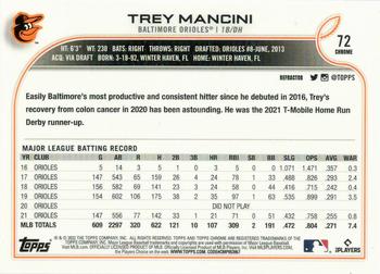 2022 Topps Chrome - Refractor #72 Trey Mancini Back