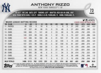 2022 Topps Chrome - Refractor #73 Anthony Rizzo Back