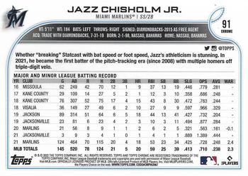 2022 Topps Chrome - Sepia Refractor #91 Jazz Chisholm Jr. Back