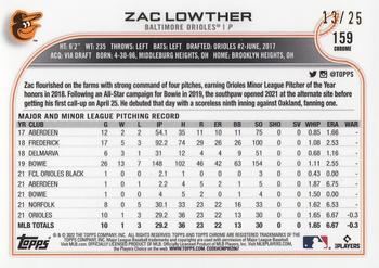2022 Topps Chrome - Orange Wave Refractor #159 Zac Lowther Back