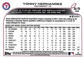 2022 Topps Chrome - Rookie Autographs #RA-YH Yonny Hernandez Back