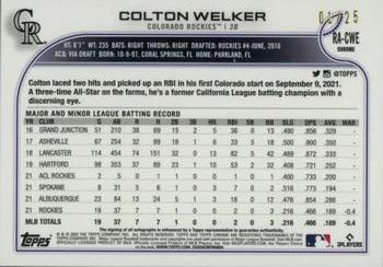 2022 Topps Chrome - Rookie Autographs Orange Wave Refractor #RA-CWE Colton Welker Back