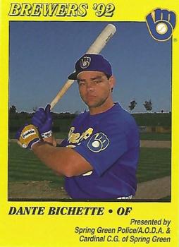 1992 Milwaukee Brewers Police - Spring Green Police / A.O.D.A. & Cardinal C.G. of Spring Green #NNO Dante Bichette Front