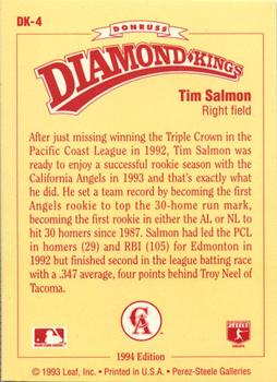 1994 Donruss - Diamond Kings #DK-4 Tim Salmon Back
