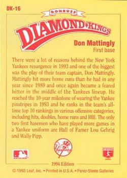 1994 Donruss - Diamond Kings #DK-16 Don Mattingly Back