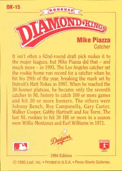 1994 Donruss - Diamond Kings #DK-15 Mike Piazza Back