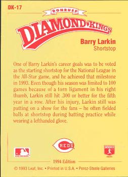 1994 Donruss - Diamond Kings #DK-17 Barry Larkin Back