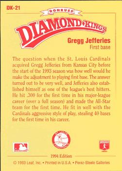 1994 Donruss - Diamond Kings #DK-21 Gregg Jefferies Back
