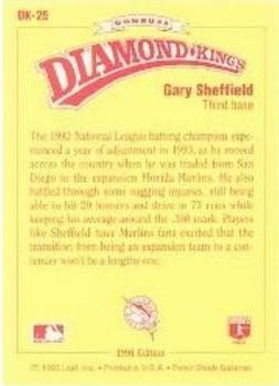 1994 Donruss - Diamond Kings #DK-25 Gary Sheffield Back