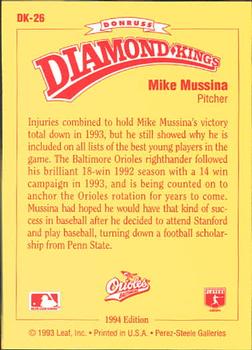 1994 Donruss - Diamond Kings #DK-26 Mike Mussina Back