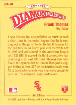 1994 Donruss - Diamond Kings #DK-28 Frank Thomas Back