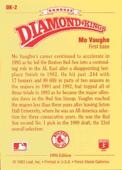 1994 Donruss - Diamond Kings #DK-2 Mo Vaughn Back