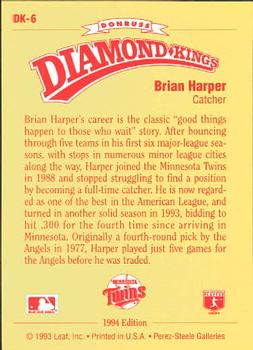 1994 Donruss - Diamond Kings #DK-6 Brian Harper Back