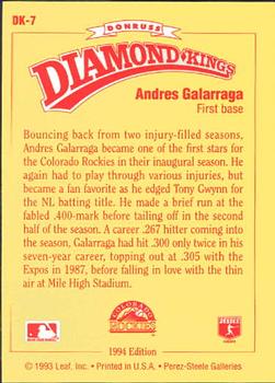 1994 Donruss - Diamond Kings #DK-7 Andres Galarraga Back