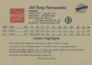 1991 Coca-Cola San Diego Padres #NNO Tony Fernandez Back