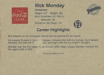 1991 Coca-Cola San Diego Padres #NNO Rick Monday Back
