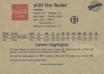 1991 Coca-Cola San Diego Padres #NNO Tim Teufel Back
