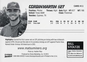 2015 Choice Mat-Su Miners #11 Corbin Martin Back