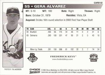 2004 Choice Frederick Keys #02 Gera Alvarez Back