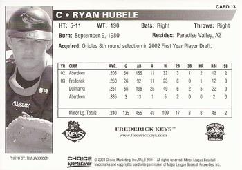 2004 Choice Frederick Keys #13 Ryan Hubele Back