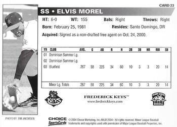 2004 Choice Frederick Keys #23 Elvis Morel Back