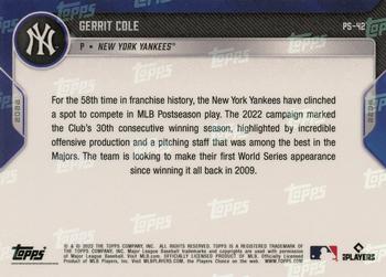 2022 Topps Now Postseason New York Yankees #PS-42 Gerrit Cole Back