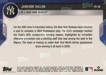 2022 Topps Now Postseason New York Yankees #PS-50 Jameson Taillon Back