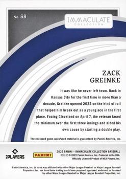 2022 Panini Immaculate - Green #58 Zack Greinke Back