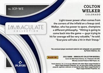2022 Panini Immaculate - Immaculate Clear Hat Eyelets #ICP-WE Colton Welker Back