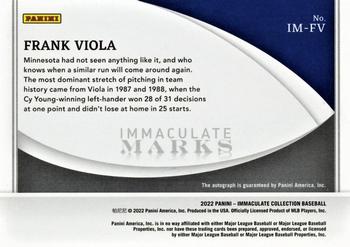 2022 Panini Immaculate - Immaculate Marks Holo Silver #IM-FV Frank Viola Back