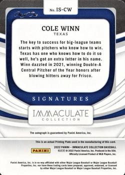 2022 Panini Immaculate - Immaculate Signatures Printing Plates Yellow #IS-CW Cole Winn Back