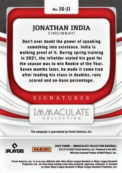2022 Panini Immaculate - Immaculate Signatures Red #IS-JI Jonathan India Back