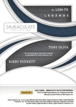 2022 Panini Immaculate - Legends Dual Materials Gold #LDM-TK Tony Oliva / Kirby Puckett Back
