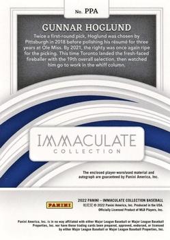 2022 Panini Immaculate - Prospect Patch Autographs Holo Silver #PPA Gunnar Hoglund Back