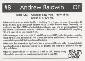 2004 Sun Printing Wisconsin Woodchucks #NNO Andrew Baldwin Back