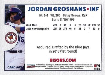 2022 Choice Buffalo Bisons #5 Jordan Groshans Back
