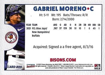 2022 Choice Buffalo Bisons #9 Gabriel Moreno Back