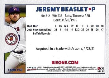 2022 Choice Buffalo Bisons #18 Jeremy Beasley Back