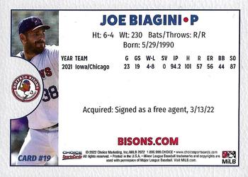 2022 Choice Buffalo Bisons #19 Joe Biagini Back