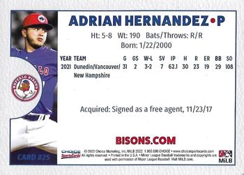 2022 Choice Buffalo Bisons #25 Adrian Hernandez Back