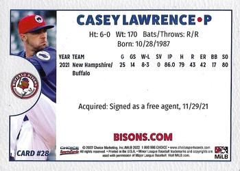 2022 Choice Buffalo Bisons #28 Casey Lawrence Back