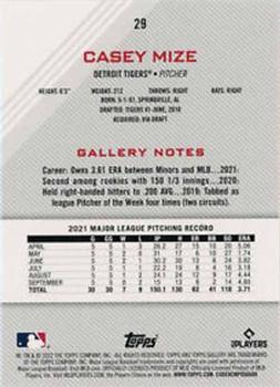 2022 Topps Gallery - Printer Proof #29 Casey Mize Back