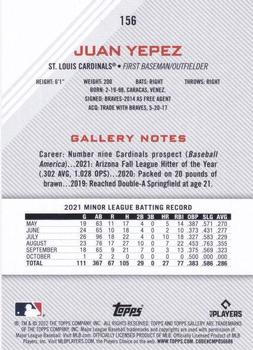 2022 Topps Gallery - Rainbow Foil #156 Juan Yepez Back