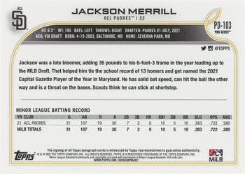 2022 Topps Pro Debut - Autographs #PD-103 Jackson Merrill Back