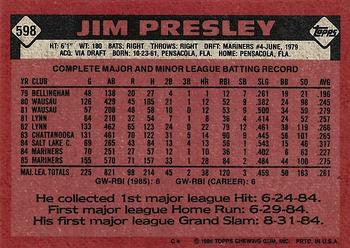 2017 Topps - Rediscover Topps 1986 Topps Stamped Buybacks Blue #598 Jim Presley Back