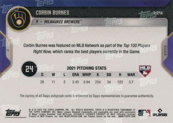 2022 Topps Now MLB Network's Top 100 - Autographs #T-24A Corbin Burnes Back