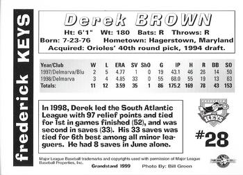 1999 Grandstand Pepsi Frederick Keys SGA #NNO Derek Brown Back