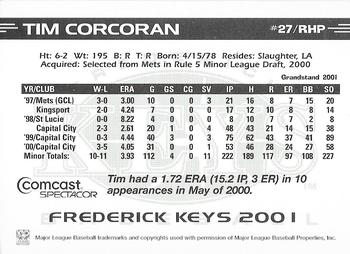 2001 Grandstand Pepsi Frederick Keys SGA #NNO Tim Corcoran Back